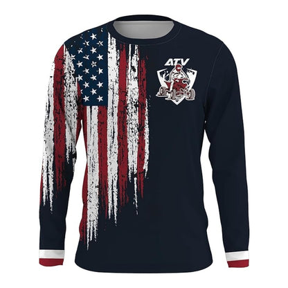 Custom American Flag ATV Long Sleeve Jersey Shirts For Men, Custom Patriotic ATV Shirts MZ0032