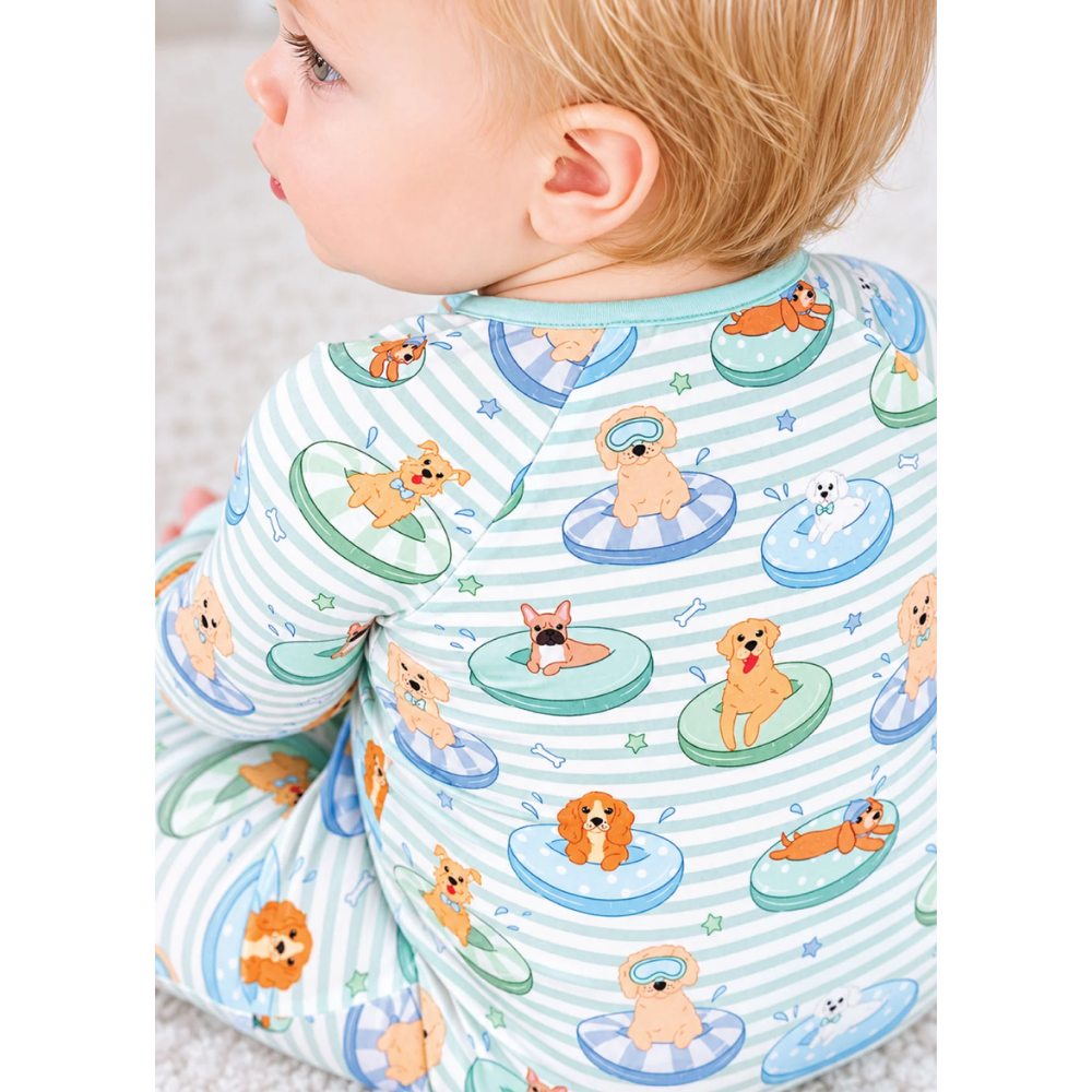 Puppy Pool Party Baby Convertible Zippy Romper, Dog Lover Convertible Romper For Baby BB0840