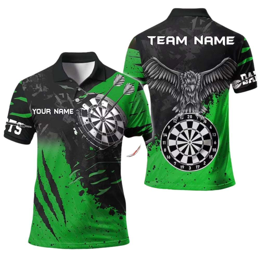 Black And White Custom Grunge Eagle Darts Polo Shirt Mens, Custom Eagle Darts Team Shirts DE0062
