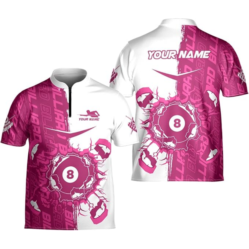Custom Billiard Jersey Team Shirts, Custom White Blue Break 8 Ball Billiards Team Shirts BIZ0087