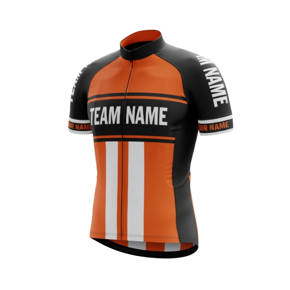 Custom Black And Orange Team Name Short Sleeve Men's Cycling Jersey, Custom Cycling Jerey For Team CG0503