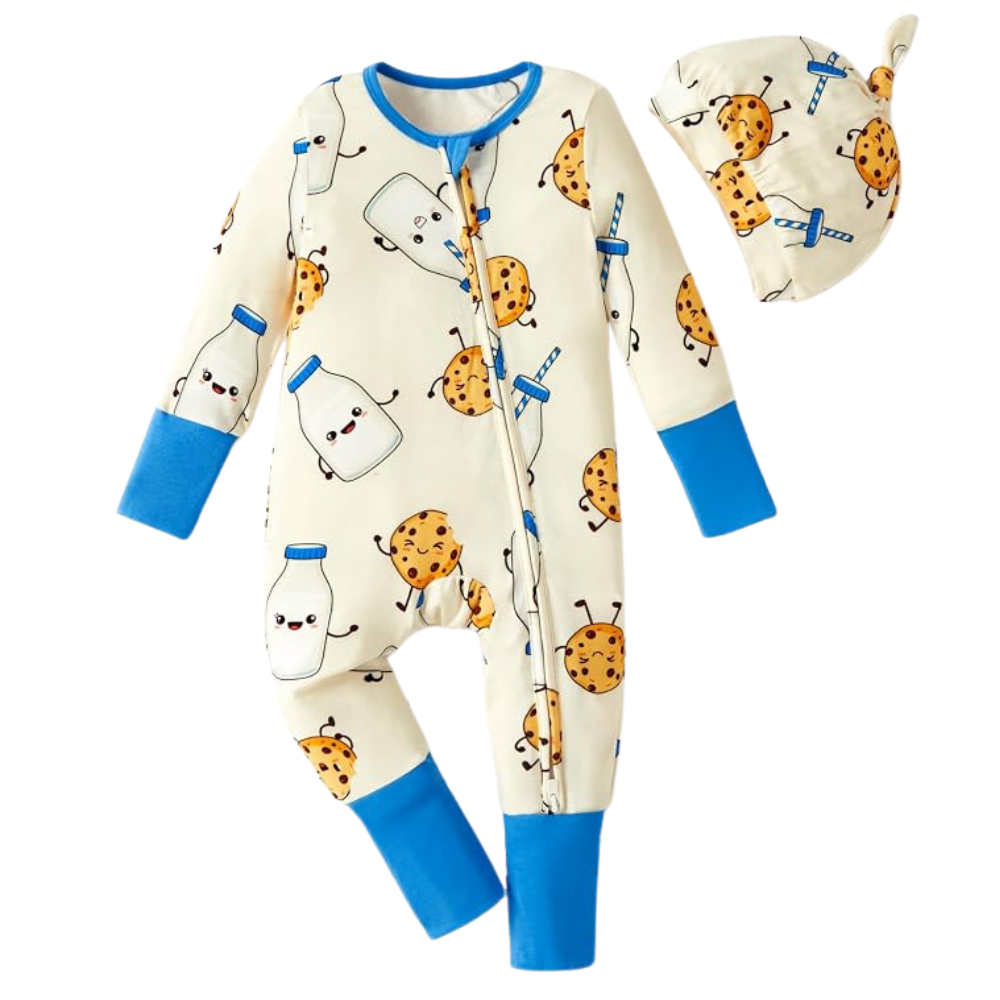 Funny Cookies And Milk Baby Convertible Zipper Romper, Cookie Milk Baby Romper Convertible BB0621