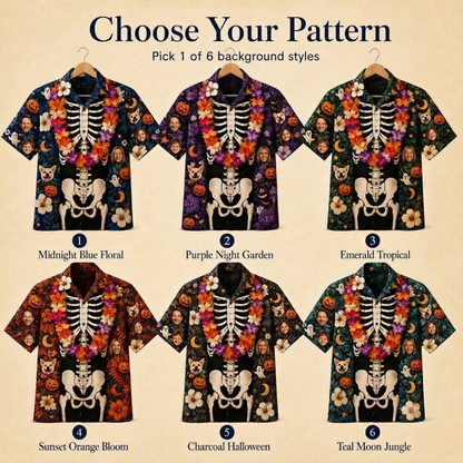 Custom Photo Skeleton Halloween Hawaiian Shirt For Men Women, Custom Halloween Hawaiian Shirt With Photo HE0777