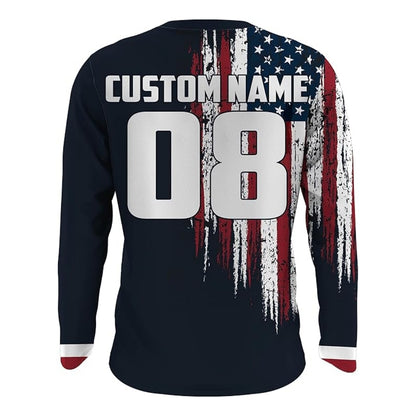 Custom American Flag ATV Long Sleeve Jersey Shirts For Men, Custom Patriotic ATV Shirts MZ0032