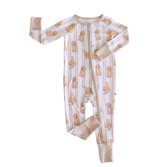 Golden Retriever Dog Baby Romper Convertible Zipper, Golden Retriever Baby Convertible Romper BB0841