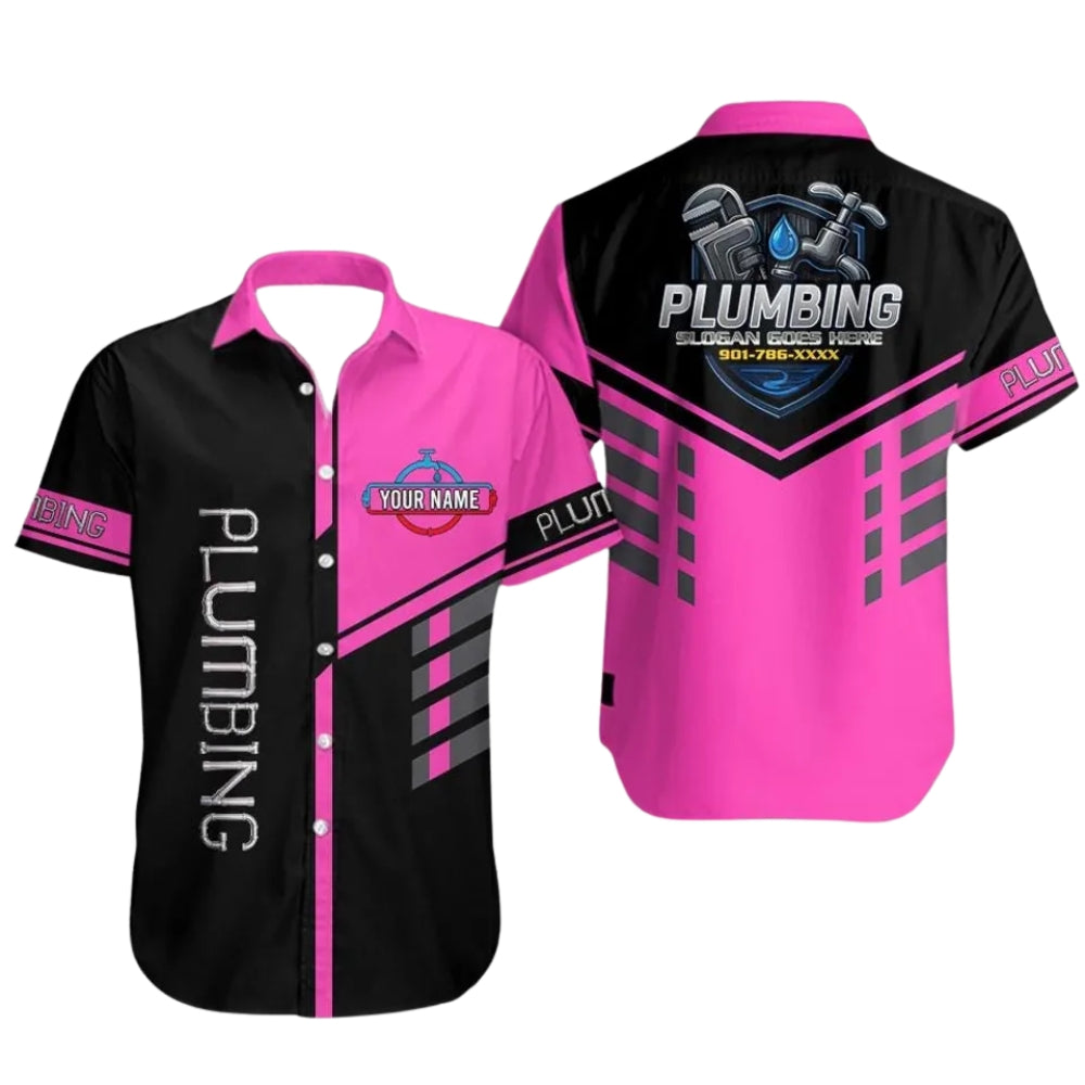 Personalized Plumbing Workwear Men's Hawaiian Shirt, Custom Uniform Plumber Shirts HE0289