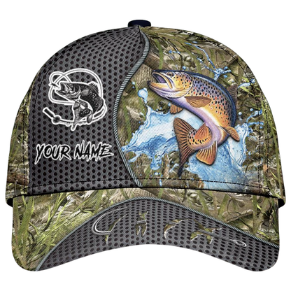 Custom Trout Fishing 3D Printed Baseball Cap With Name, Custom Fishing Lover Cap Hat CP0539