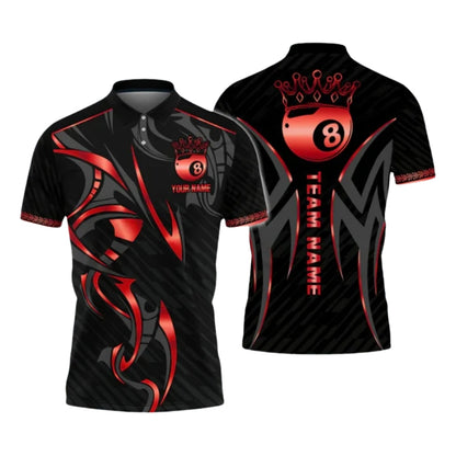 Custom Black And Gold 8 Ball Billiard Polo Shirt For Mens, Custom 8 Ball Pool Team Shirts BIF0001