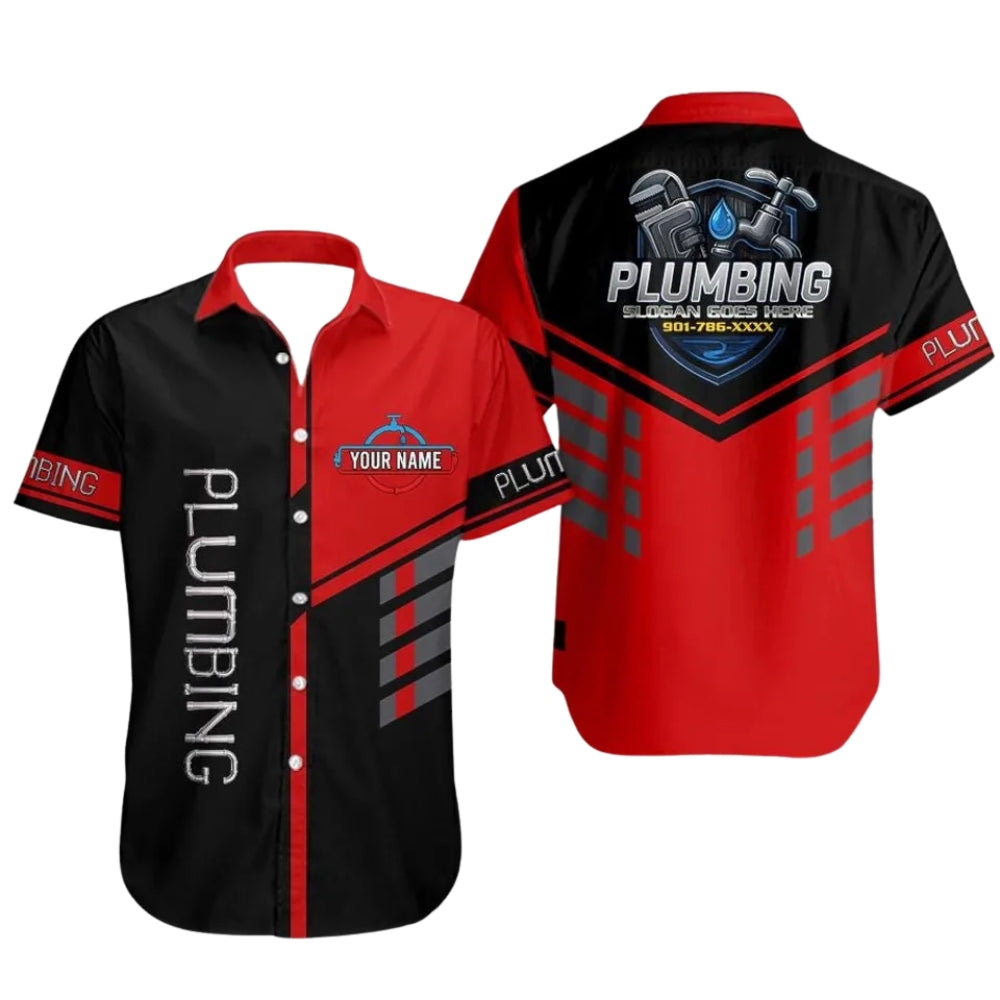 Personalized Plumbing Workwear Men's Hawaiian Shirt, Custom Uniform Plumber Shirts HE0289
