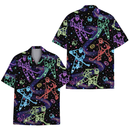 Neon Hockey Men's Hawaiian Shirt, Hockey Player Hawaiian Shirt HE0778