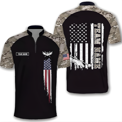 Custom Camo American Flag Billiard Jersey For Men, Custom Patriotic Pool Billiard Team Shirts BIZ0088