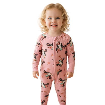 Cow Pink Baby Romper Convertible Zipper, Cow Baby Convertible Romper BB0445