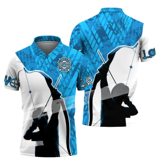 Custom Name Blue And White Archery Polo Shirt For Men, Custom Archery Shirts AA0144
