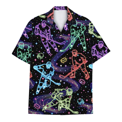 Neon Hockey Men's Hawaiian Shirt, Hockey Player Hawaiian Shirt HE0778