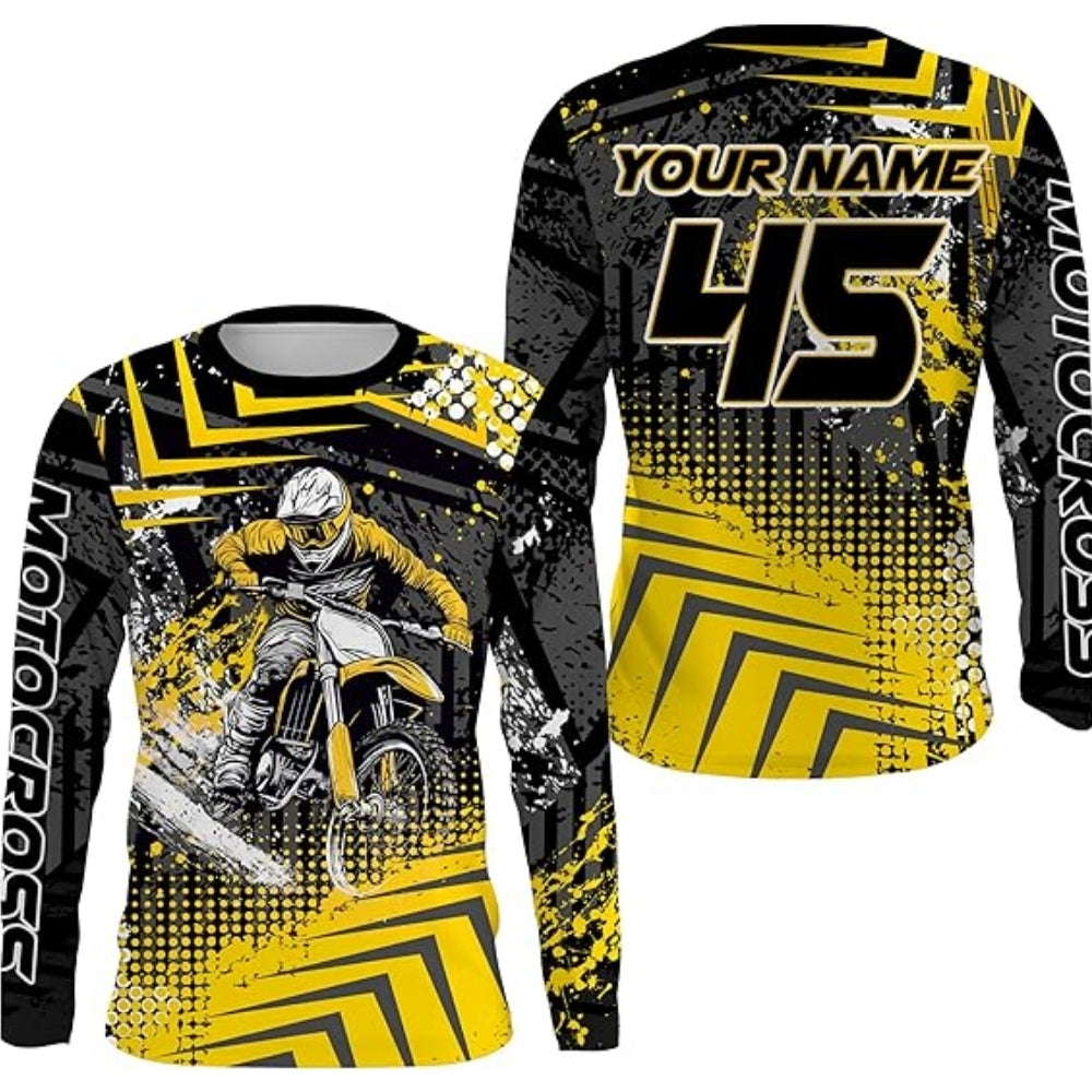 Custom Rider Men's Motocross Long Sleeve Jersey Green, Custom Racing Dirt Bike Shirts MZ0033