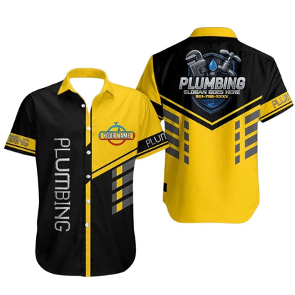 Personalized Plumbing Workwear Men's Hawaiian Shirt, Custom Uniform Plumber Shirts HE0289