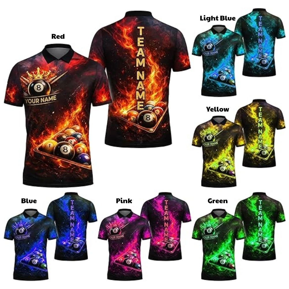 Custom Flame Billiard Polo Shirt For Men, Custom Flame Billiard Team Shirts BIZ0283