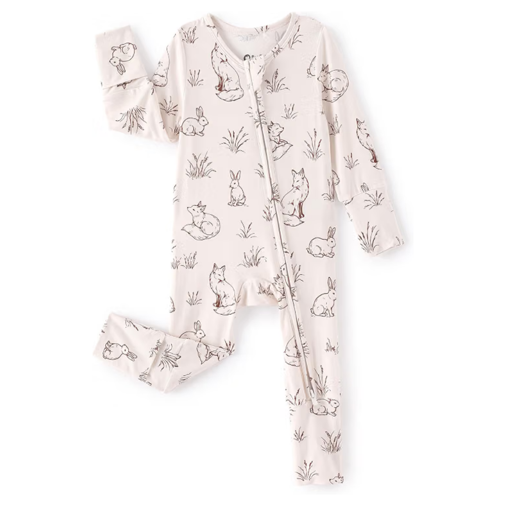 Rabbit And Fox Pink Baby Convertible Zippy Romper, Fox Rabbit Convertible Romper Baby BB0622