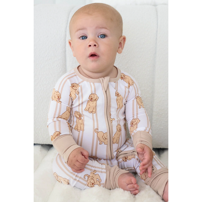 Golden Retriever Dog Baby Romper Convertible Zipper, Golden Retriever Baby Convertible Romper BB0841