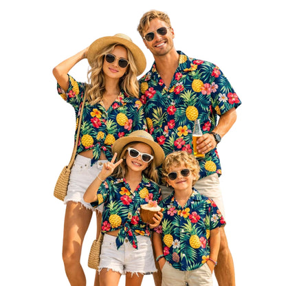 Pineapple Hibiscus Tropical Hawaiian Family Matching Shirts, Pineapple Hawaiian Family Shirts ET0892