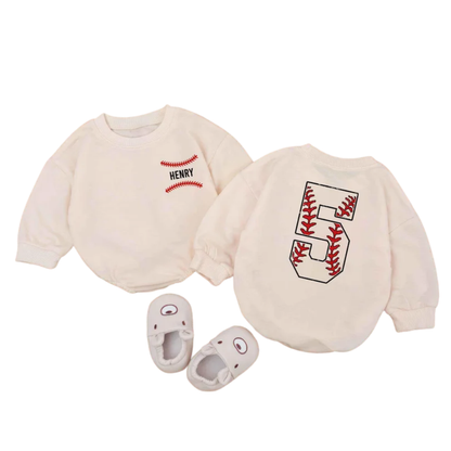 Personalized Baseball Baby Romper Sweatshirt, Custom Baby Baseball Romper Sweater BB0487