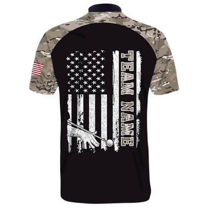 Custom Camo American Flag Billiard Jersey For Men, Custom Patriotic Pool Billiard Team Shirts BIZ0088