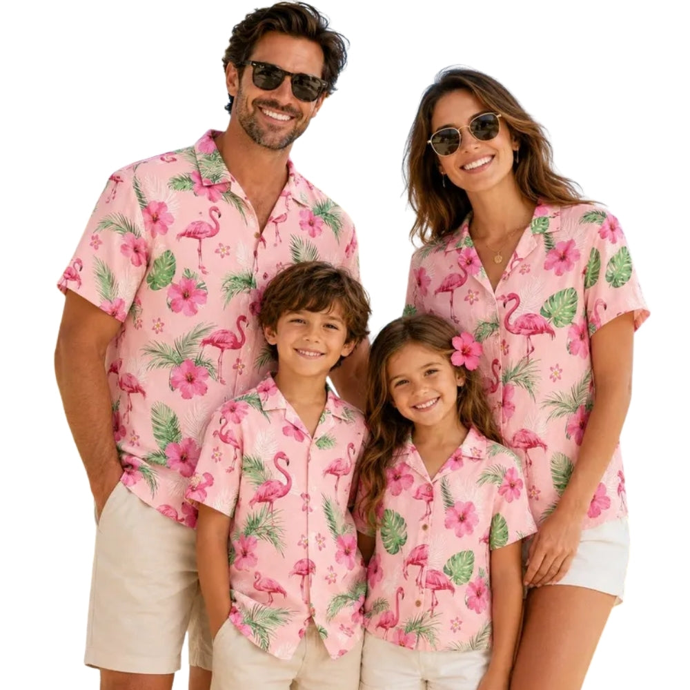 Tropical Flamingo Pink Matching Family Hawaiian Shirt, Family Flamingo Hawaiian Shirts ET0994