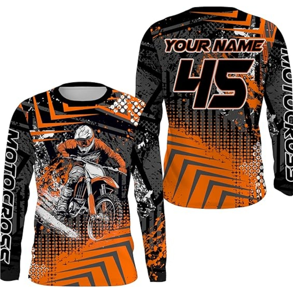 Custom Rider Men's Motocross Long Sleeve Jersey Green, Custom Racing Dirt Bike Shirts MZ0033
