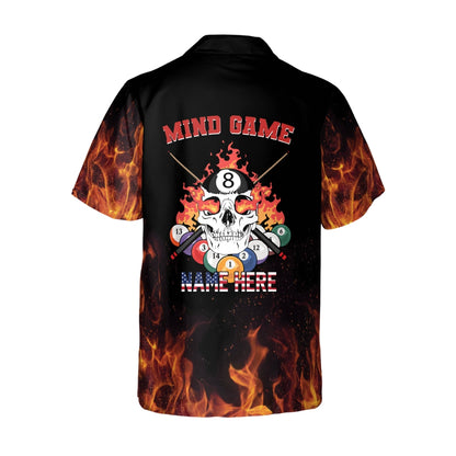 Custom Mind Game Flame Billiard Hawaiian Shirt For Mens, Custom Flame Skull Billiard Team Shirts BIE0025
