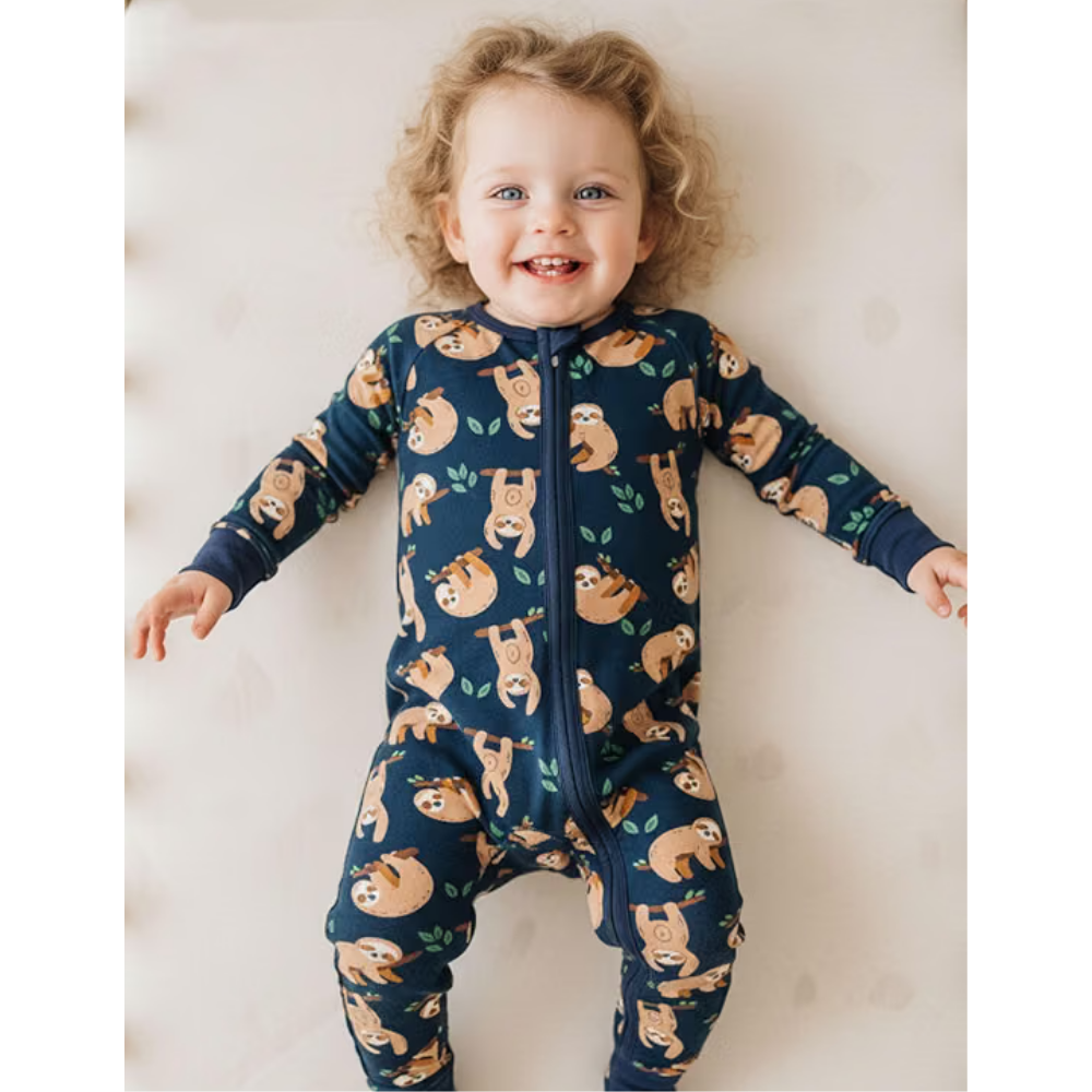 Sloth Baby Convertible Zippy Romper Navy, Sloth Convertible Romper For Baby BB0446