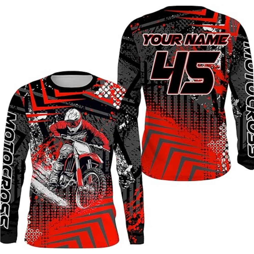 Custom Rider Men's Motocross Long Sleeve Jersey Green, Custom Racing Dirt Bike Shirts MZ0033