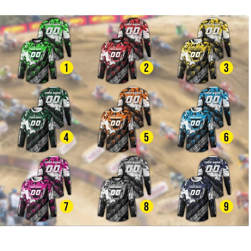 Custom Number Blue And White Motocross Long Sleeve Shirt Mens, Custom Motocross Shirts ME0002