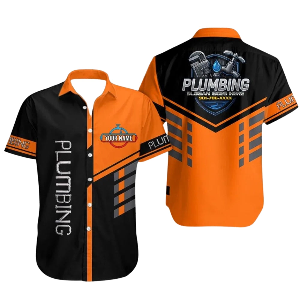 Personalized Plumbing Workwear Men's Hawaiian Shirt, Custom Uniform Plumber Shirts HE0289