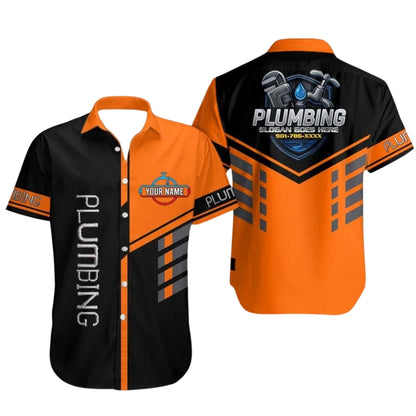 Personalized Plumbing Workwear Men's Hawaiian Shirt, Custom Uniform Plumber Shirts HE0289