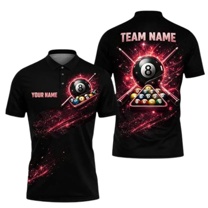 Custom 8 Ball Black And Red Billiard Polo Shirt Mens, Custom Billiard Team Shirts BIZ0287