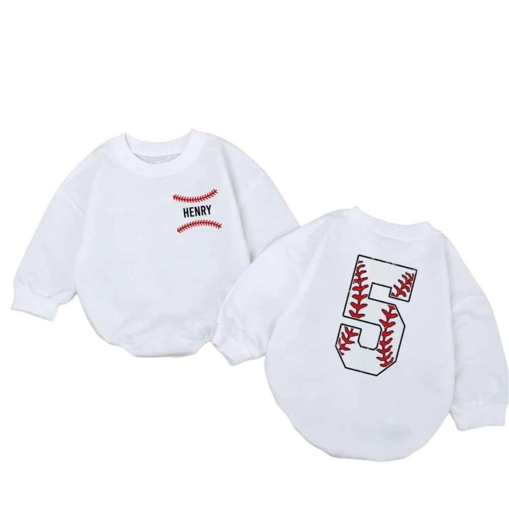 Personalized Baseball Baby Romper Sweatshirt, Custom Baby Baseball Romper Sweater BB0487