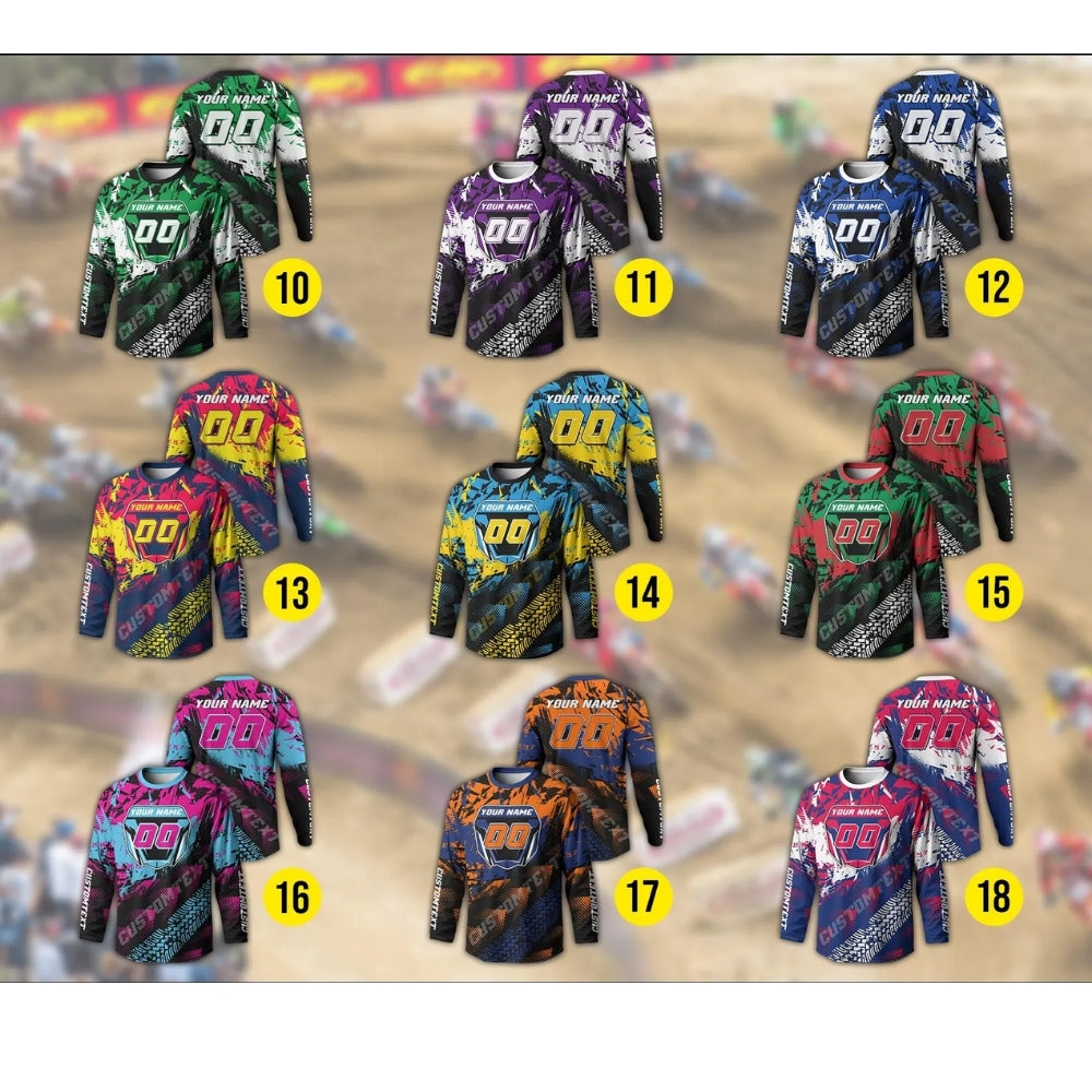 Custom Number Blue And White Motocross Long Sleeve Shirt Mens, Custom Motocross Shirts ME0002