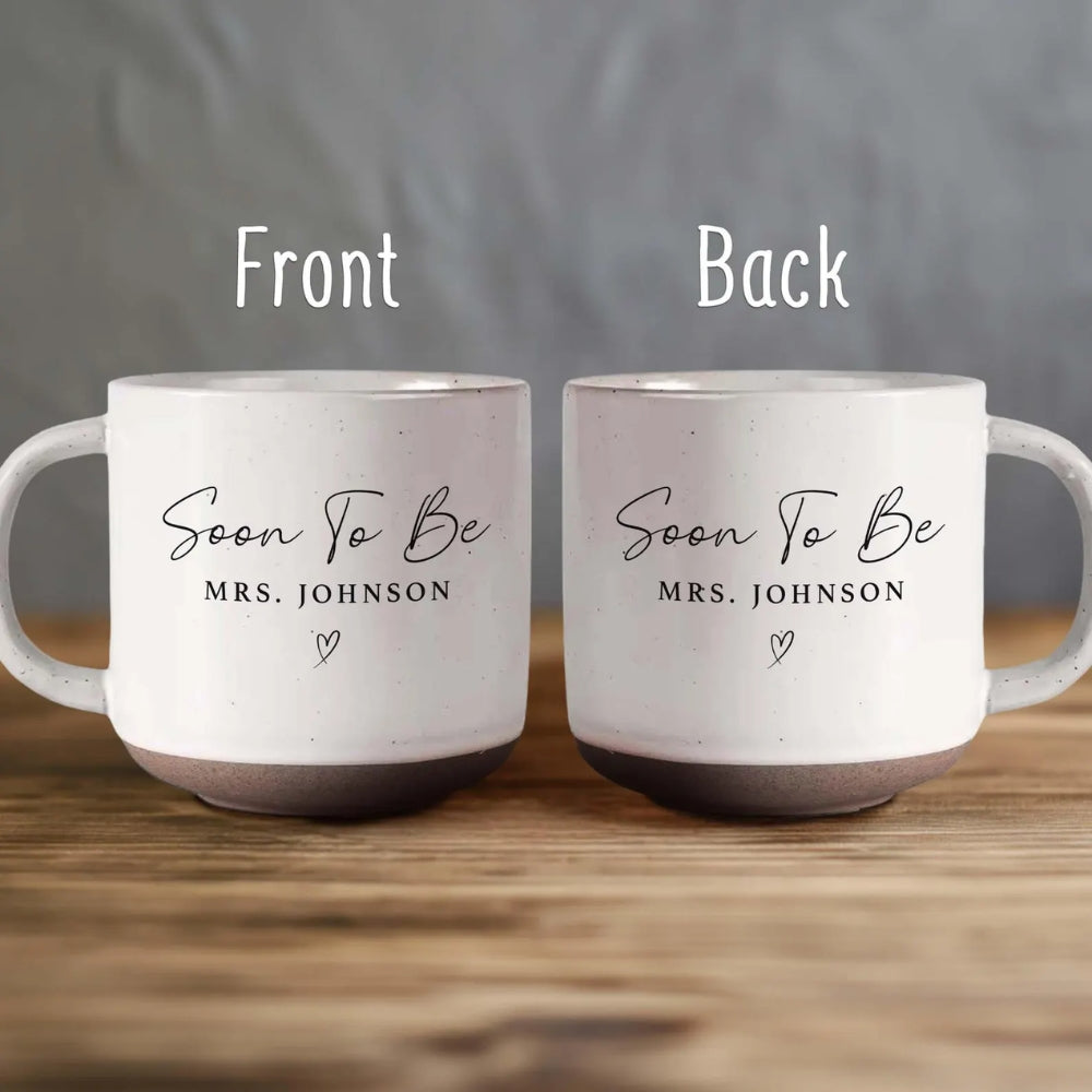 Soon To Be Mrs One Lucky Mr Personalized Engaged Pottery Mug For Couple, Custom Engagement Wedding Mug WD0345