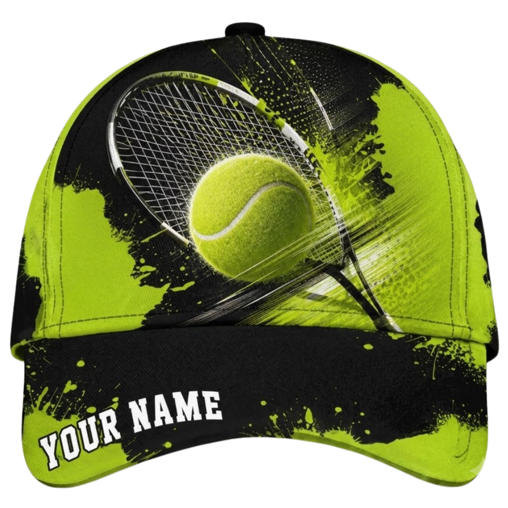 Custom Tennis Baseball Cap Green Black, Custom Name Tennis Player Cap Hat CP0716