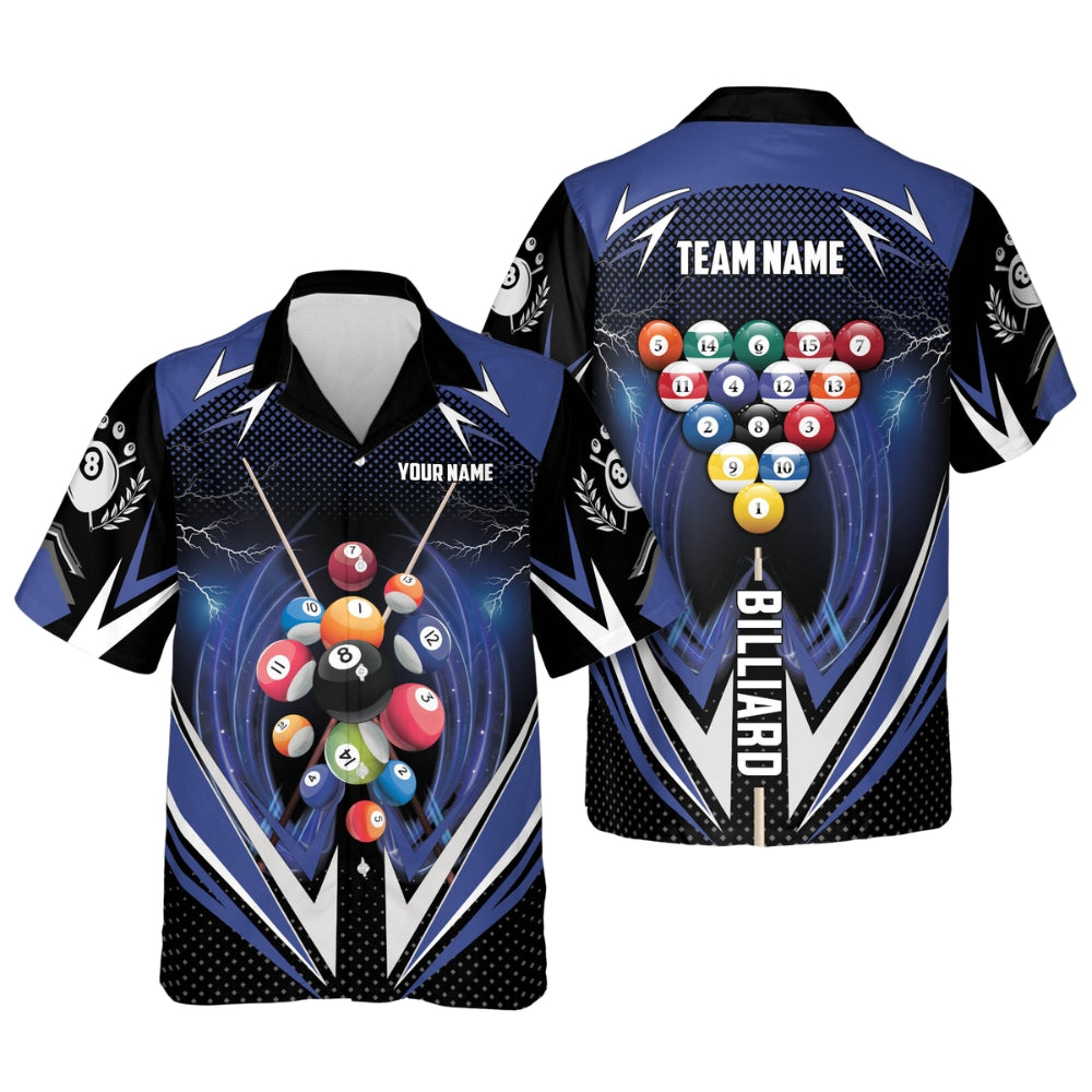 Custom Team Hawaiian Billiard Black Blue Shirts For Mens, Custom Pool Billiard Shirts BIZ0222