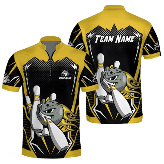 Custom Angry Ball Black And Yellow Men's Bowling Jersey, Custom Bowling Team Shirts BE0153