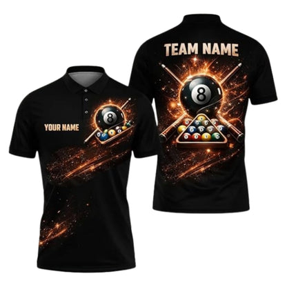 Custom 8 Ball Black And Red Billiard Polo Shirt Mens, Custom Billiard Team Shirts BIZ0287