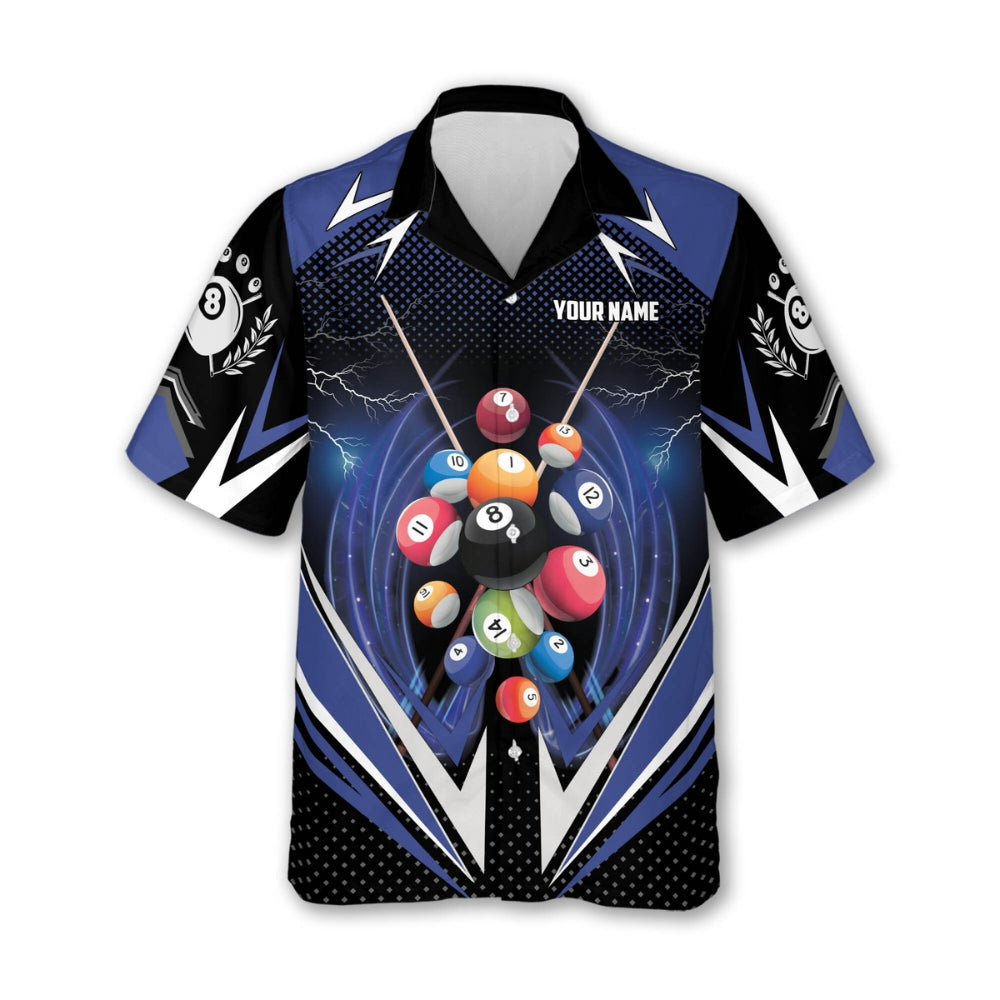 Custom Team Hawaiian Billiard Black Blue Shirts For Mens, Custom Pool Billiard Shirts BIZ0222