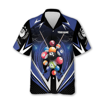 Custom Team Hawaiian Billiard Black Blue Shirts For Mens, Custom Pool Billiard Shirts BIZ0222