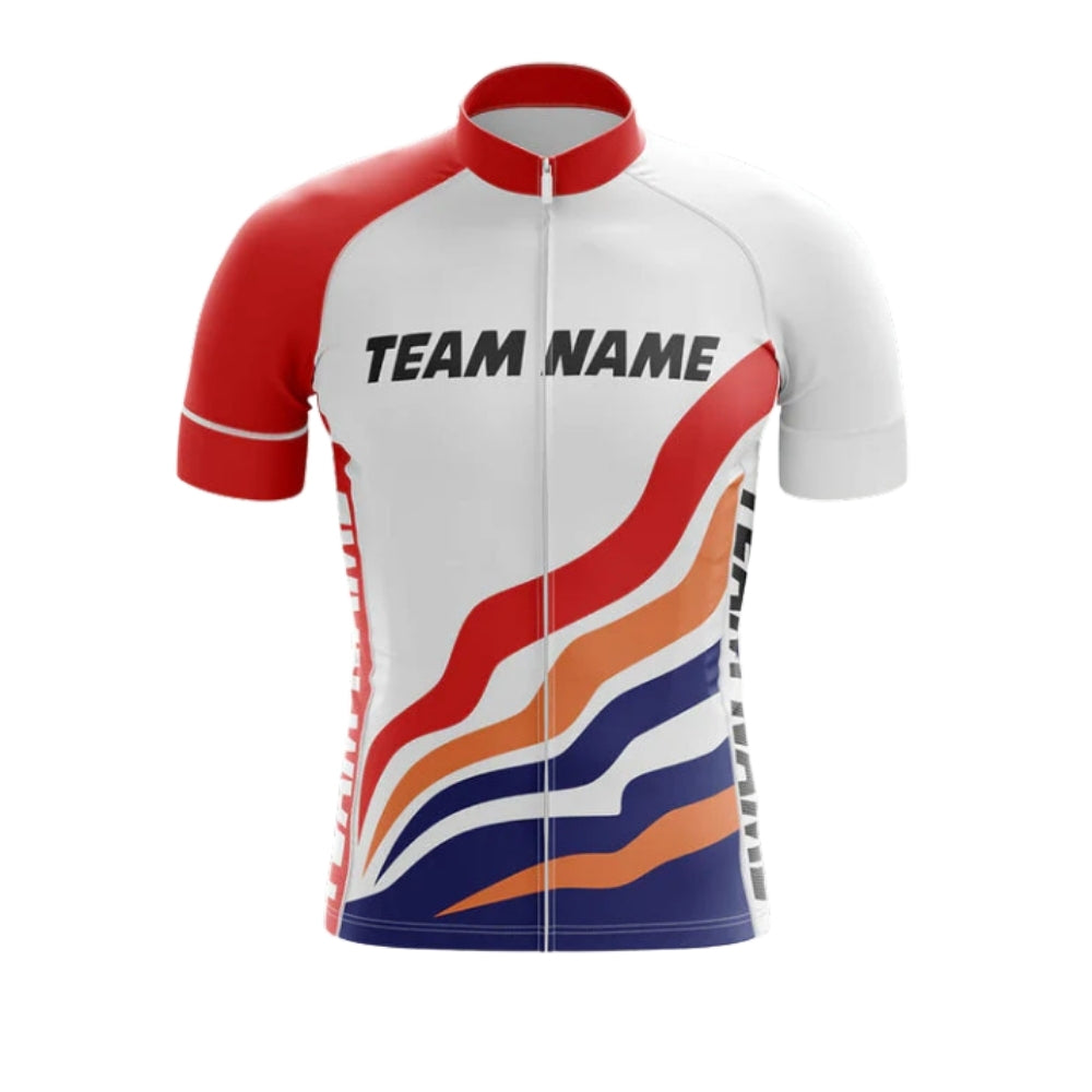 Custom Red And White Cycling Team Short Sleeve Jersey Mens, Custom Cycling Jerseys For Team CG0505