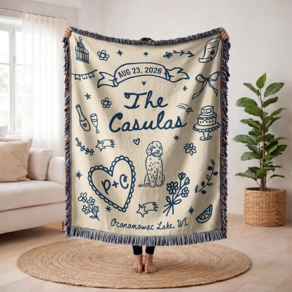 Personalized Wedding Engagement Woven Blanket, Custom Wedding Blanket Fot Couple WD0350