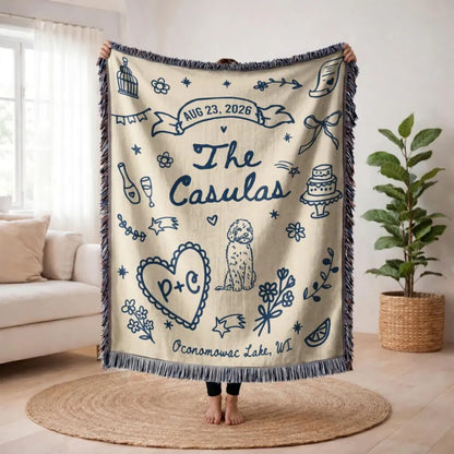 Personalized Wedding Engagement Woven Blanket, Custom Wedding Blanket Fot Couple WD0350