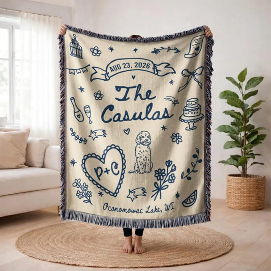 Personalized Wedding Engagement Woven Blanket, Custom Wedding Blanket Fot Couple WD0350