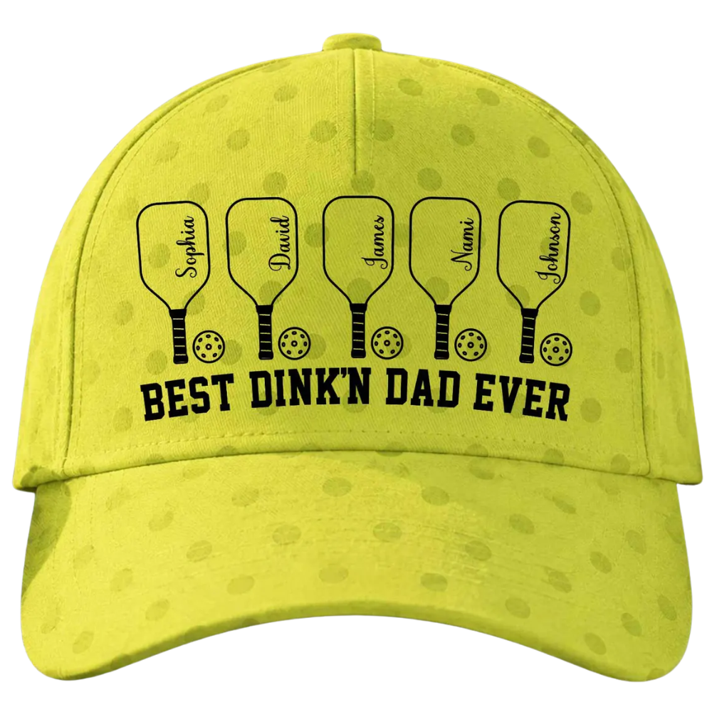 Best Dink'n Dad Ever Custom Kid Name Baseball Cap For Father's Day, Custom Dad Pickleball Cap 3D Printed CP0541