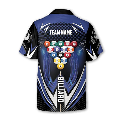 Custom Team Hawaiian Billiard Black Blue Shirts For Mens, Custom Pool Billiard Shirts BIZ0222